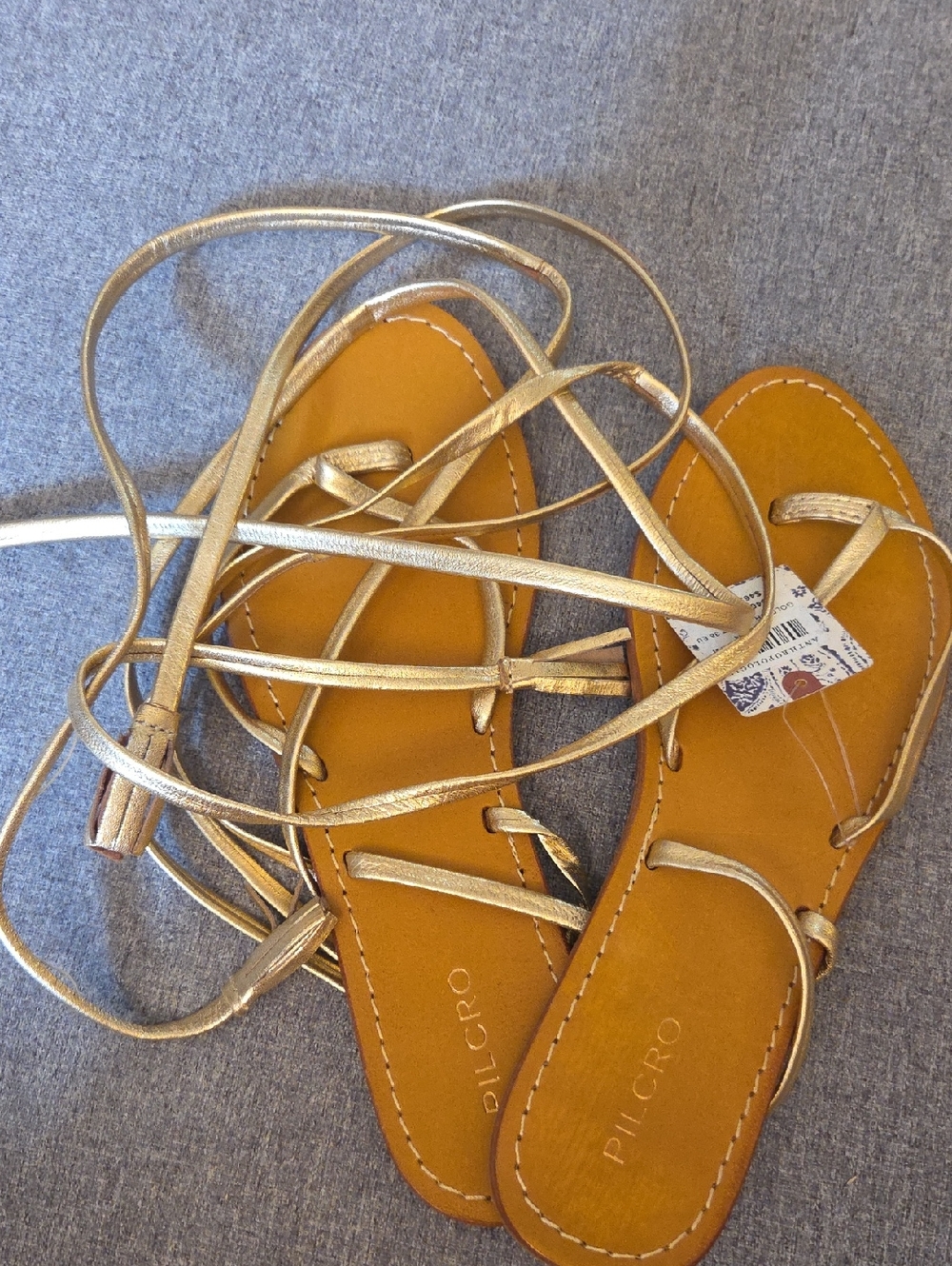 Pilcro Metallic Gold Wrap Lace-Up Sandals